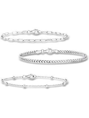 Sterling Silver Jewelry Set: Curb-Link, Paper Clip & Bead-Chain Bracelets